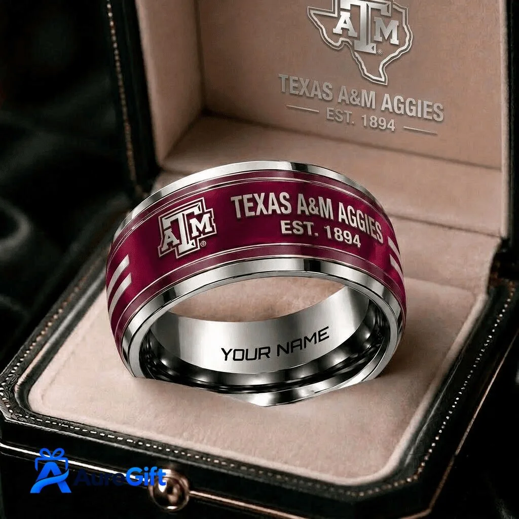 Texas A&M Aggies Personalized Maroon and Silver Engraved Ring