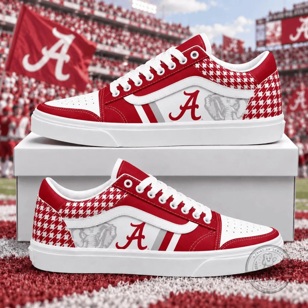 Alabama Crimson Tide Houndstooth Pattern Fashion Sneakers Alabama Crimson Tide Houndstooth Pattern Fashion Sneakers