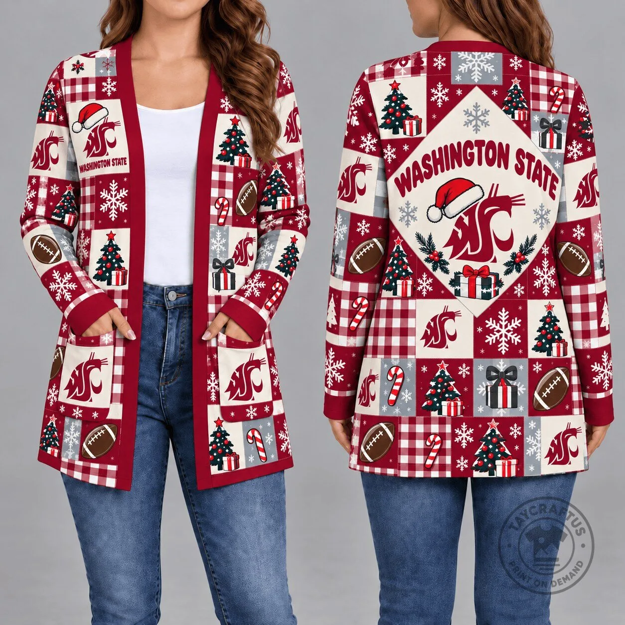 Washington State Cougars Christmas Patchwork Pattern Long-Sleeve Cardigan 1 Washington State Cougars Christmas Patchwork Pattern Long-Sleeve Cardigan