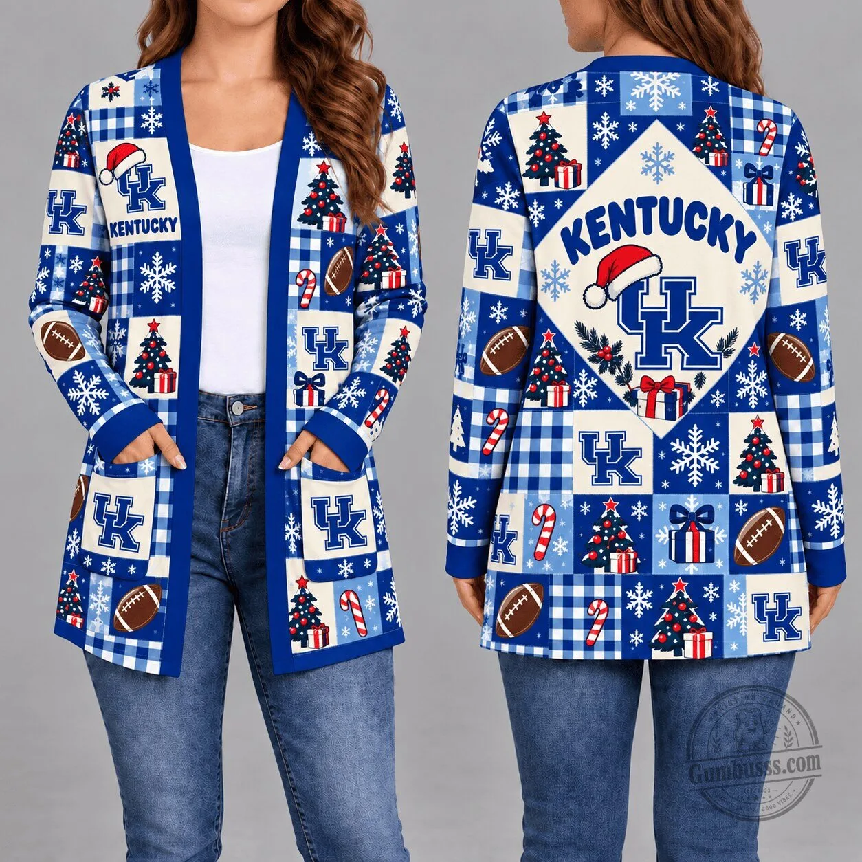 Kentucky Wildcats Christmas Holiday Pattern Long Sleeve Cardigan