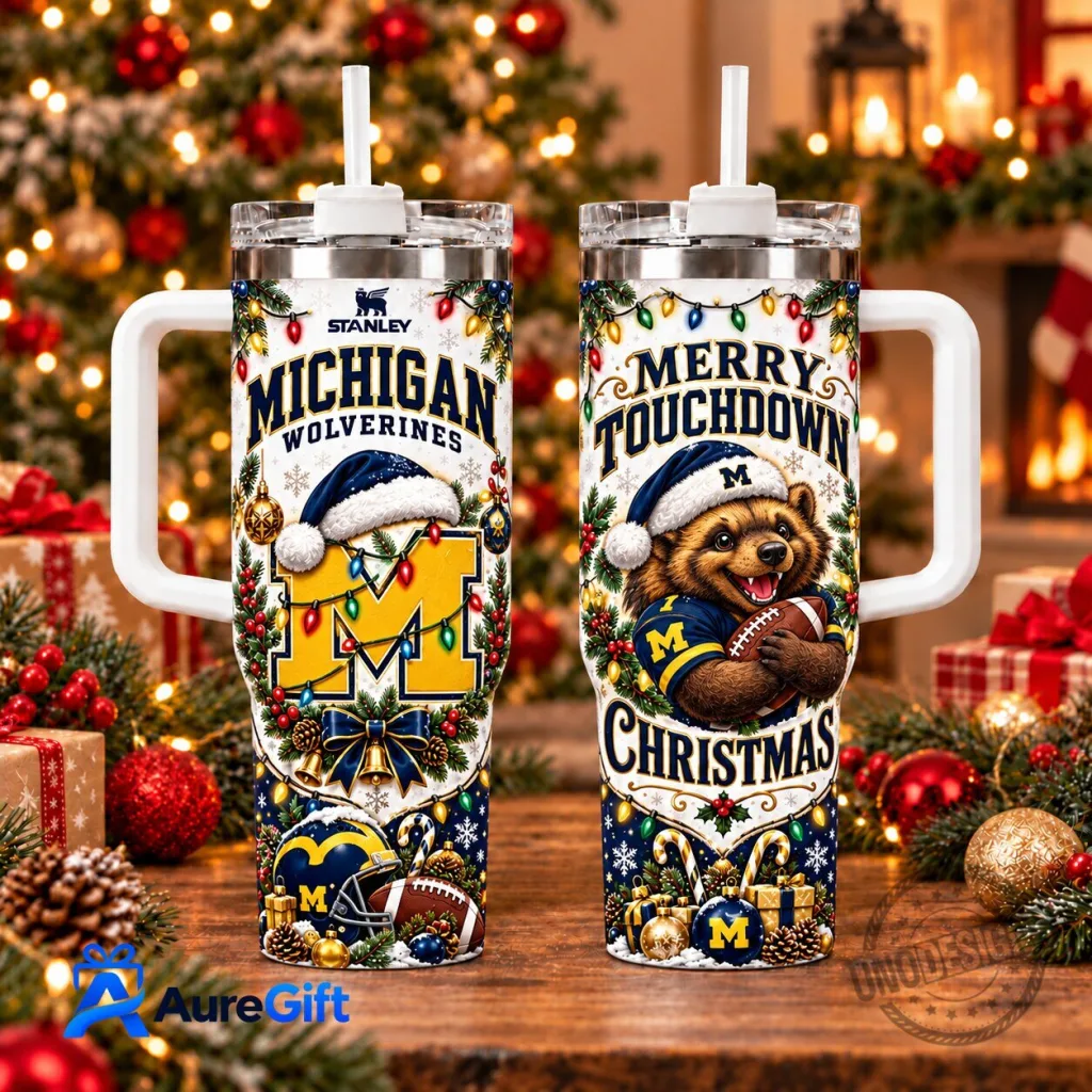 Michigan Wolverines Christmas Holiday 40oz Tumbler with Handle and Straw Michigan Wolverines Christmas Holiday 40oz Tumbler with Handle and Straw