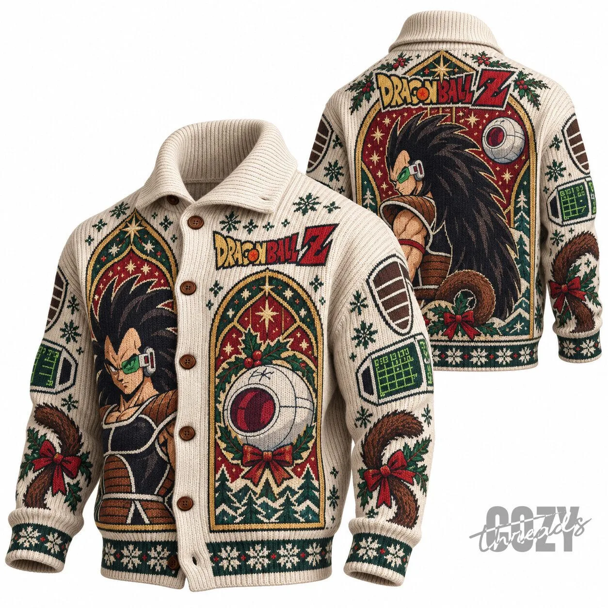 Dragon Ball Z Raditz Christmas Holiday Ugly Sweater Knitted Cardigan