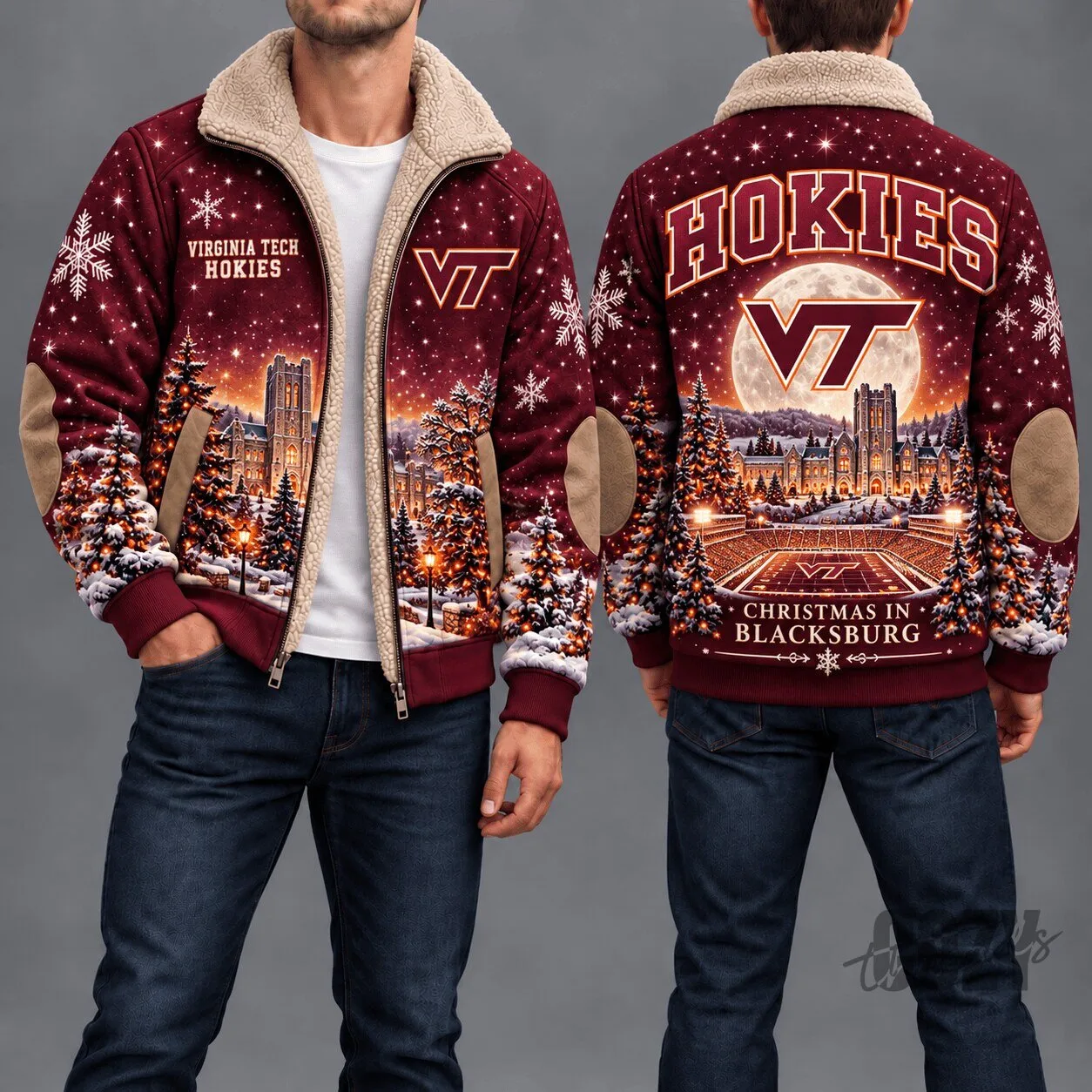 Virginia Tech Hokies Christmas In Blacksburg Sherpa Fleece Jacket