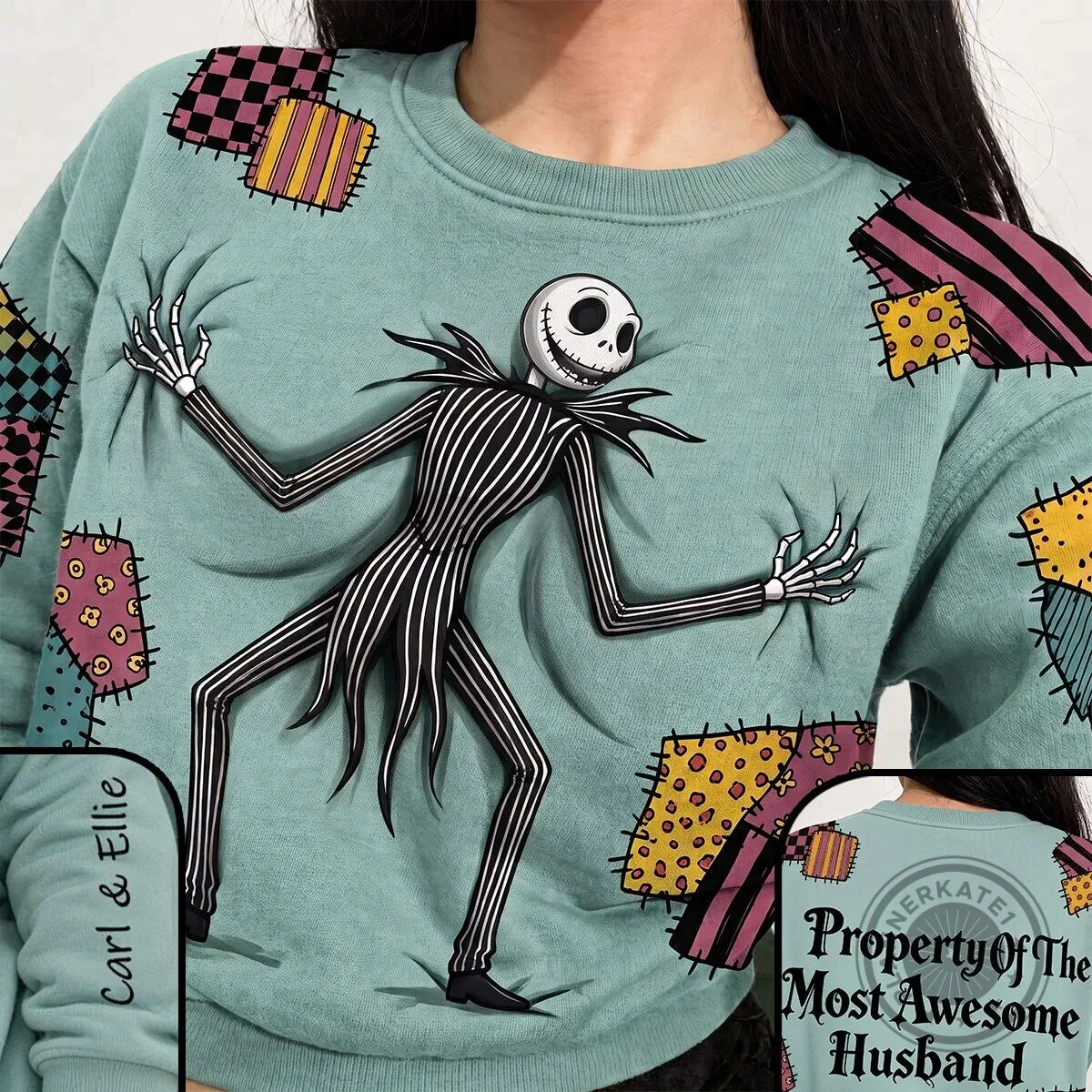 Jack Skellington Nightmare Before Christmas Spooky Patchwork Sweatshirt