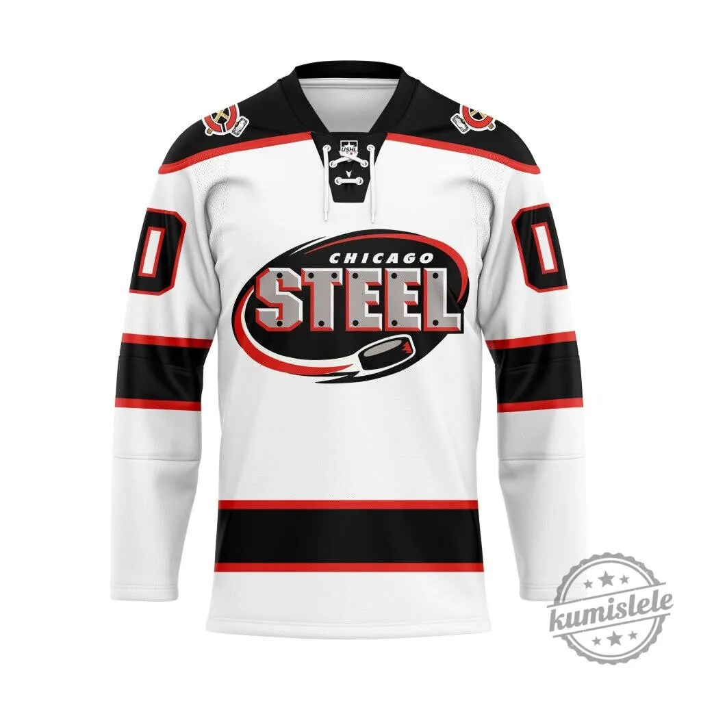 Chicago Steel USHL Personalized White and Black Ice Hockey Jersey