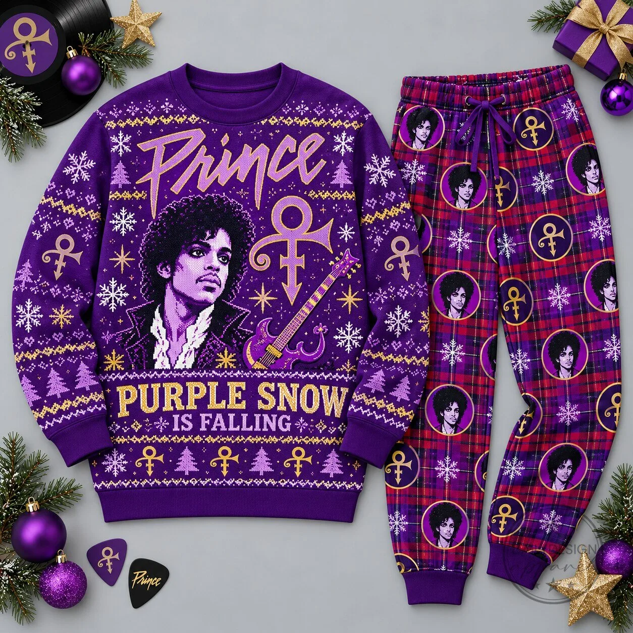 Prince Purple Snow Is Falling Portrait Christmas Holiday Crewneck Sweatshirt