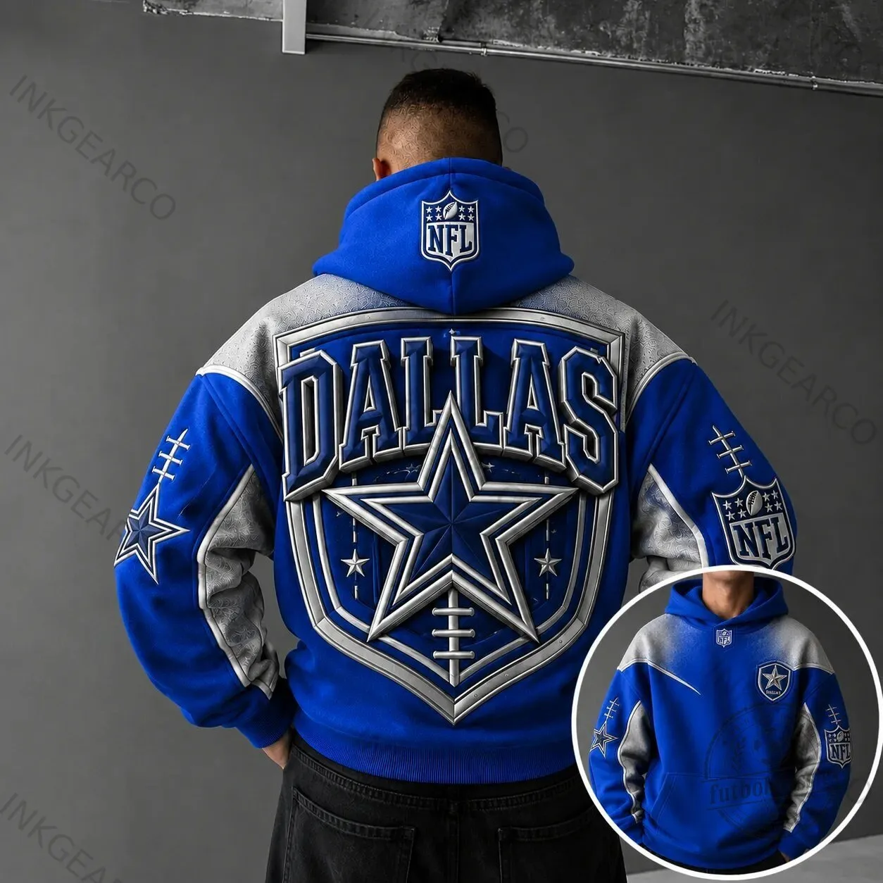 Dallas Cowboys NFL Team Logo Blue and Grey Football Fan Hoodie