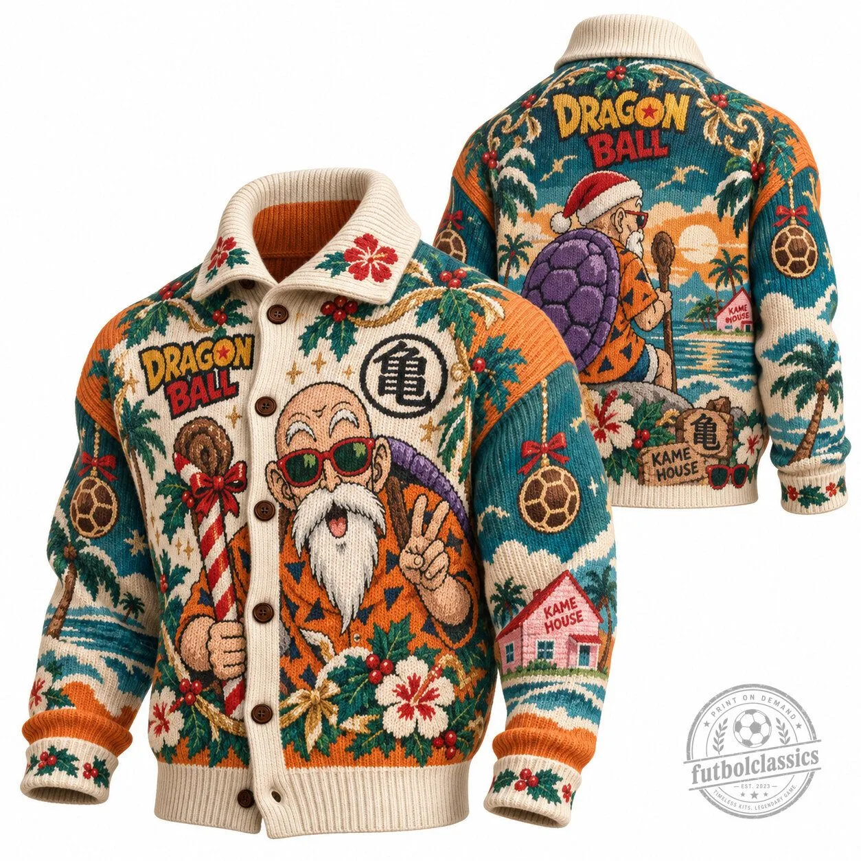 Dragon Ball Master Roshi Christmas Holiday Ugly Sweater Cardigan