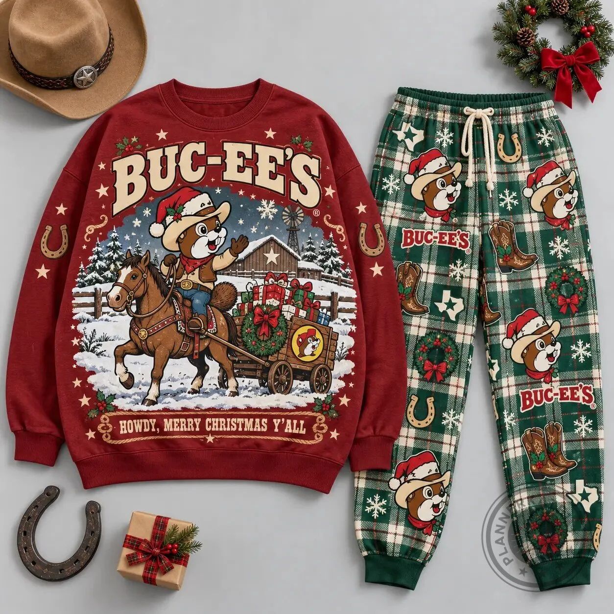 Buc-ee's Howdy Merry Christmas Y'all Western Holiday Sweatshirt and Jogger Pants Set