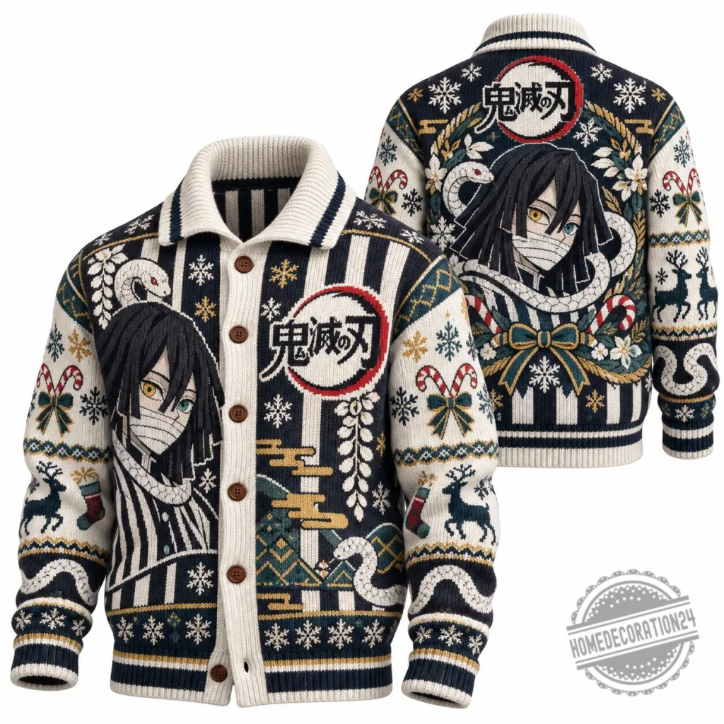 Demon Slayer Obanai Iguro Christmas Knit Cardigan Sweater Demon Slayer Obanai Iguro Christmas Knit Cardigan Sweater