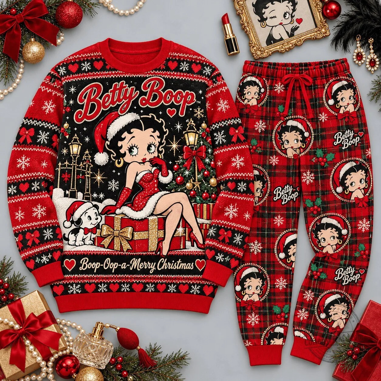 Betty Boop Boop-Oop-a-Merry Christmas Holiday Red Ugly Christmas Sweater