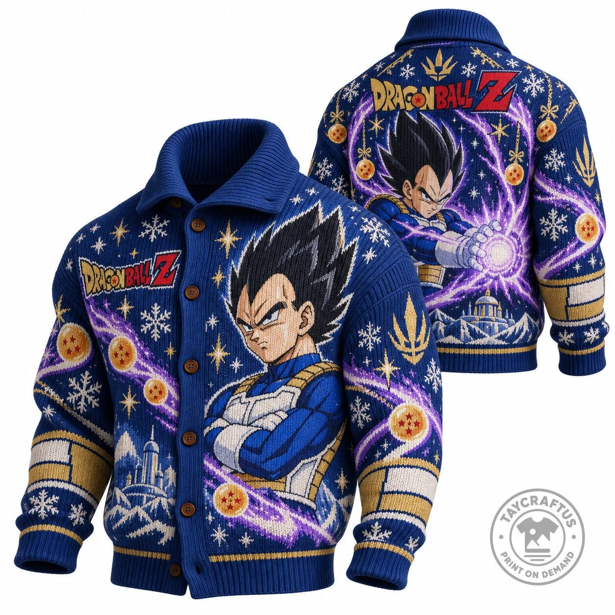 Dragon Ball Z Vegeta Super Saiyan Blue Power Attack Ugly Christmas Sweater Cardigan
