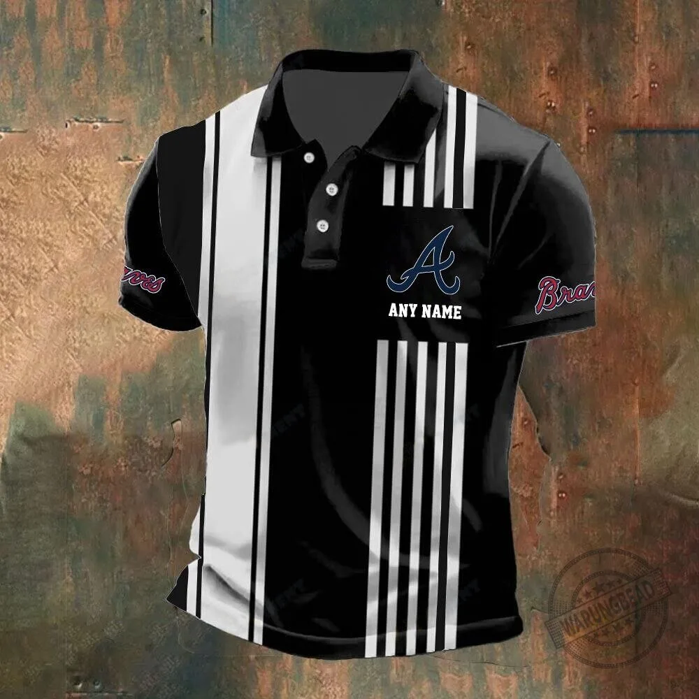 Atlanta Braves Personalized Name Vertical Stripes Black and White Polo Shirt