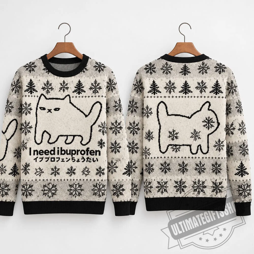 I Need Ibuprofen Cat Ugly Christmas Sweater