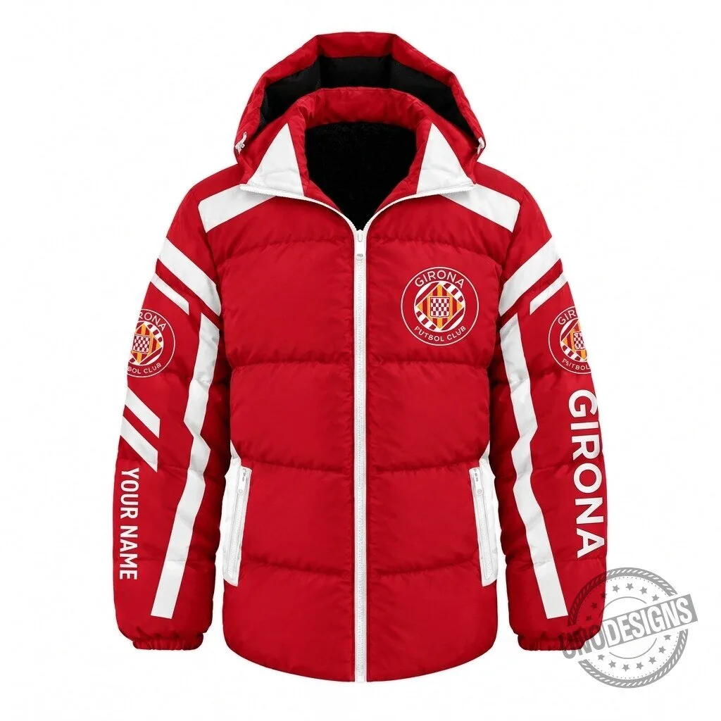 Girona Futbol Club La Liga Red White Custom Name Puffer Jacket