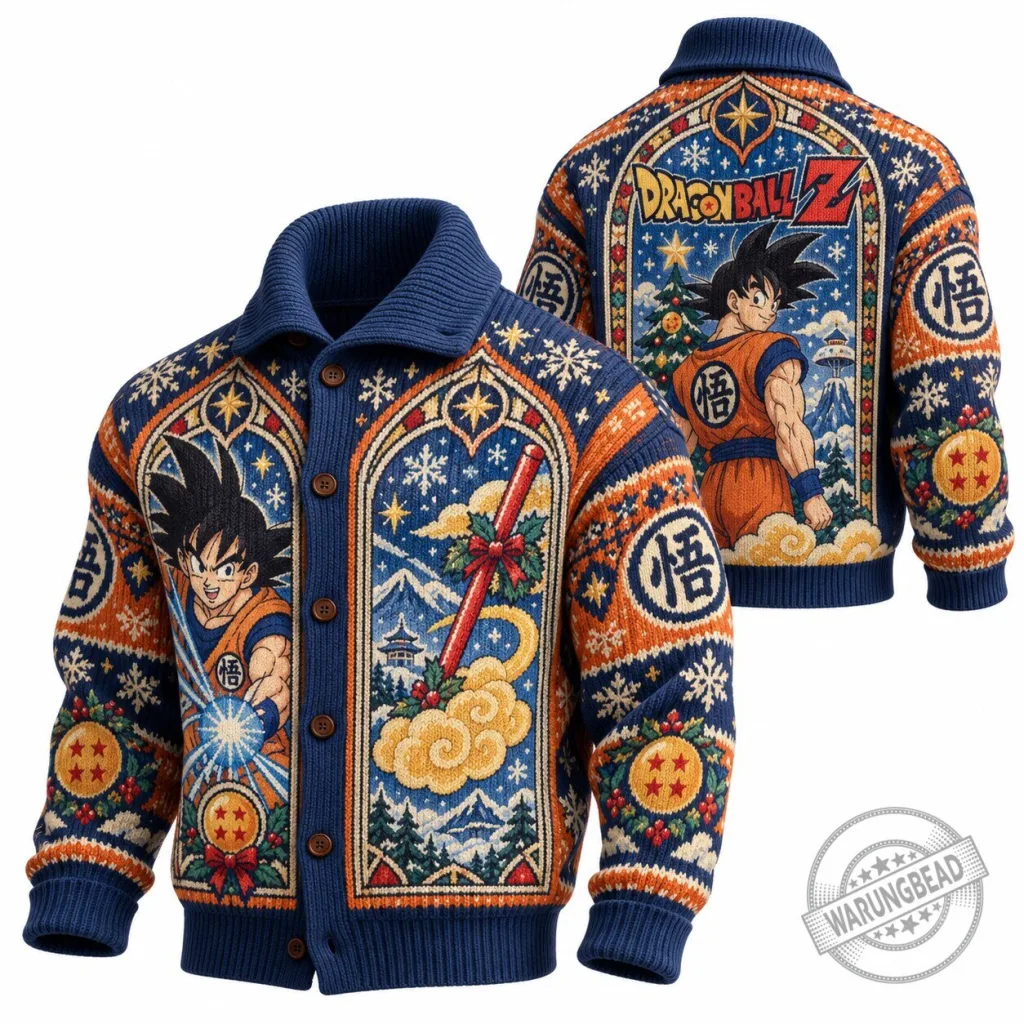 Dragon Ball Z Goku Holiday Christmas Ugly Sweater Knit Cardigan Dragon Ball Z Goku Holiday Christmas Ugly Sweater Knit Cardigan