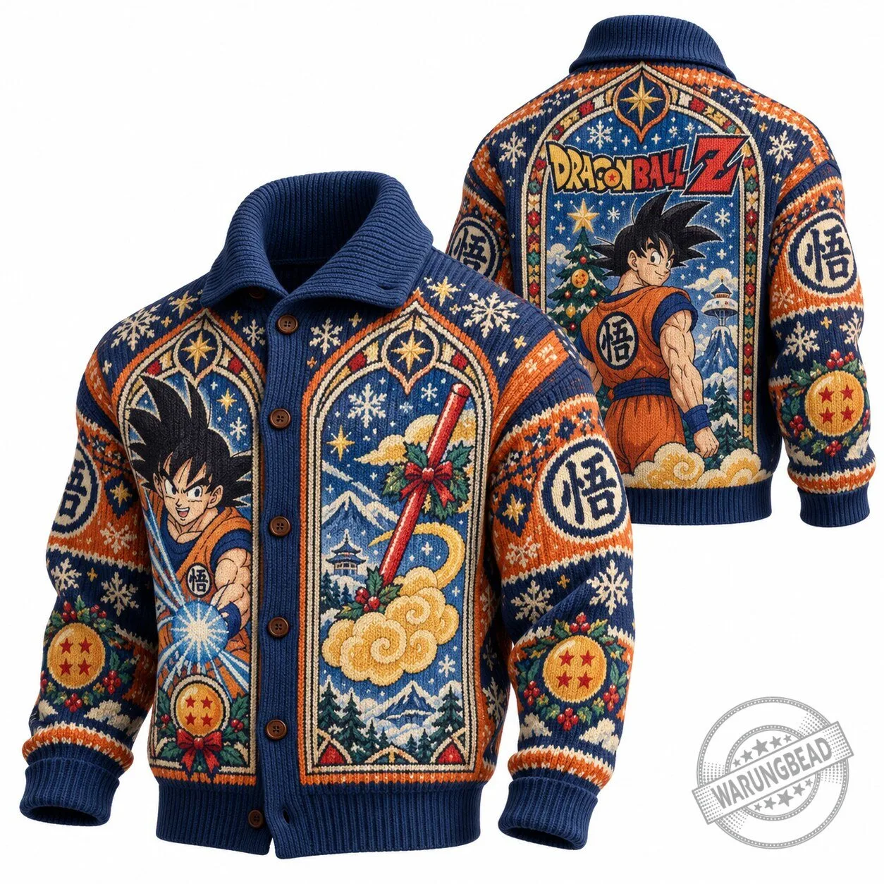 Dragon Ball Z Goku Holiday Christmas Ugly Sweater Knit Cardigan 1 Dragon Ball Z Goku Holiday Christmas Ugly Sweater Knit Cardigan