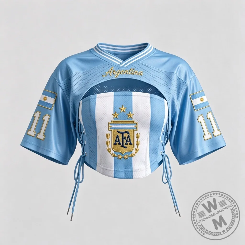 Argentina National Football Team Cropped Mesh Jersey Top for Women Argentina National Football Team Cropped Mesh Jersey Top for Women