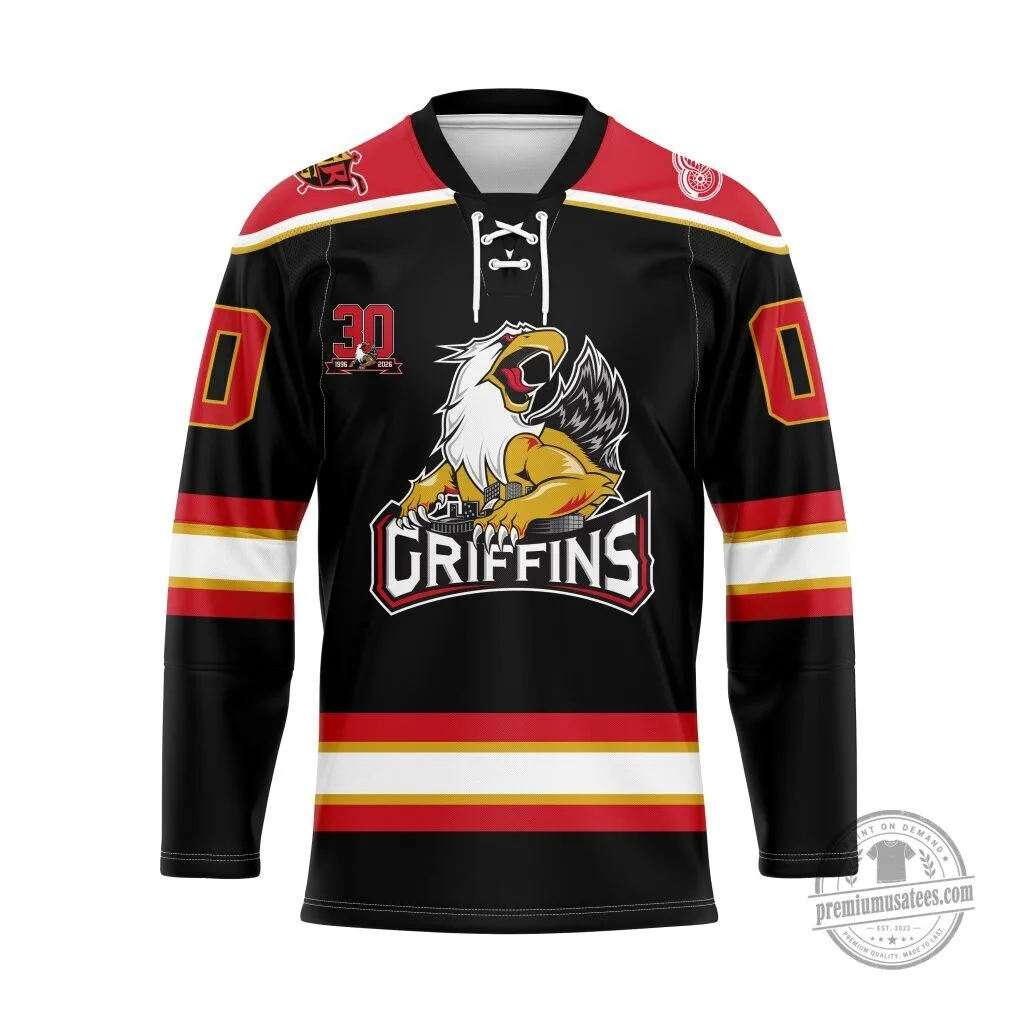 Grand Rapids Griffins Personalized Black and Red Ice Hockey Jersey