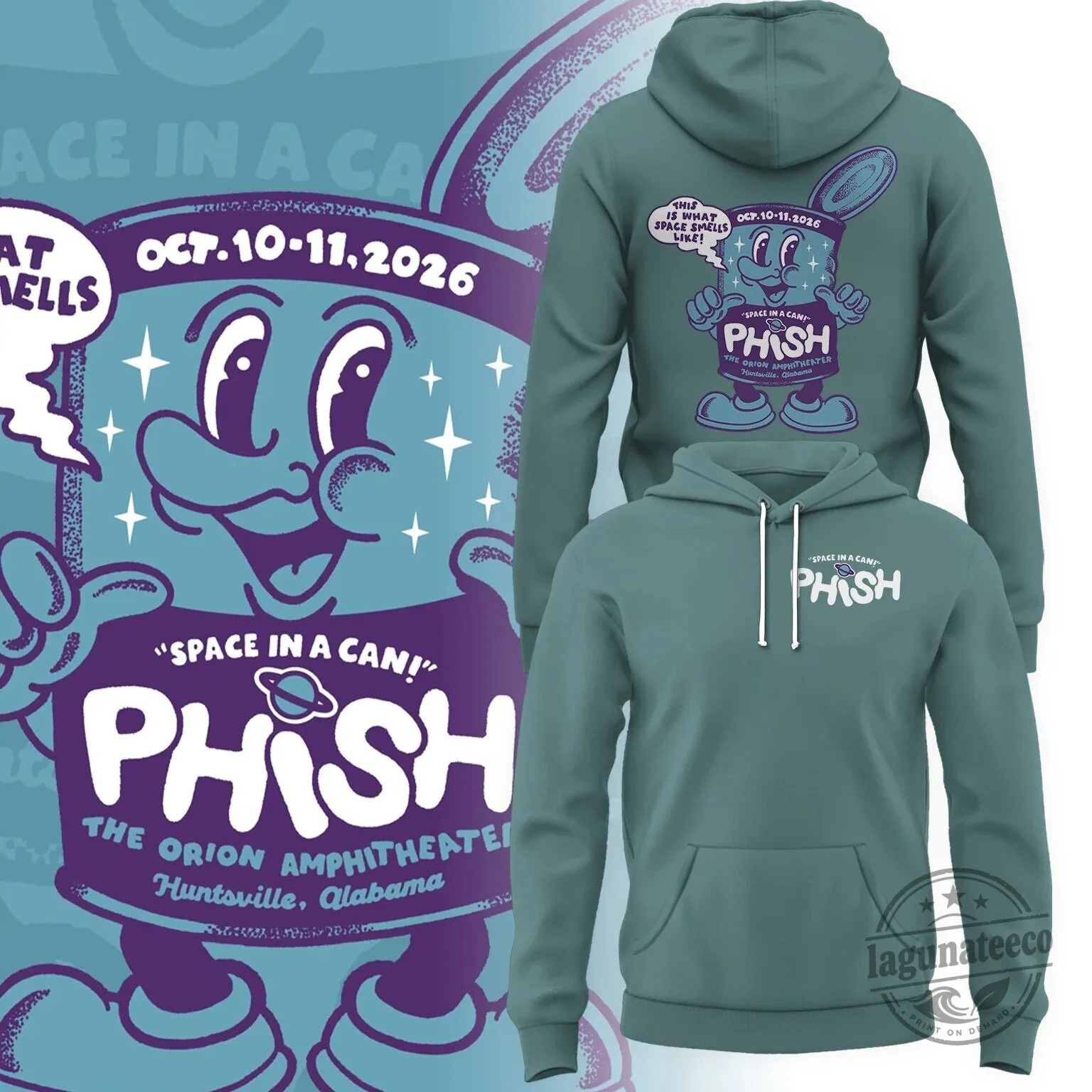 Phish Space In A Can Huntsville 2026 Concert Tour Dates Teal Hoodie
