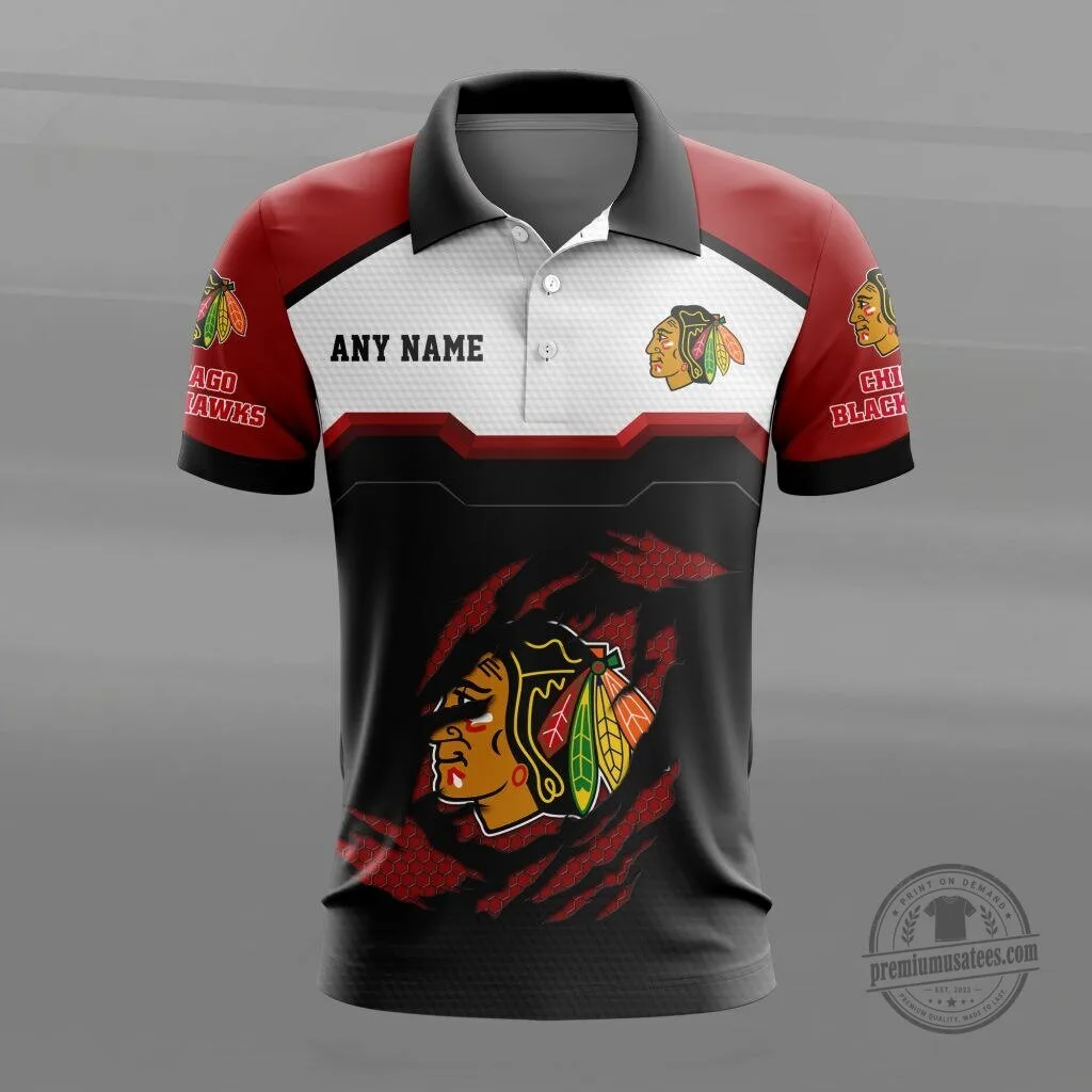 Chicago Blackhawks Personalized Name Multicolor Polo Shirt for Men