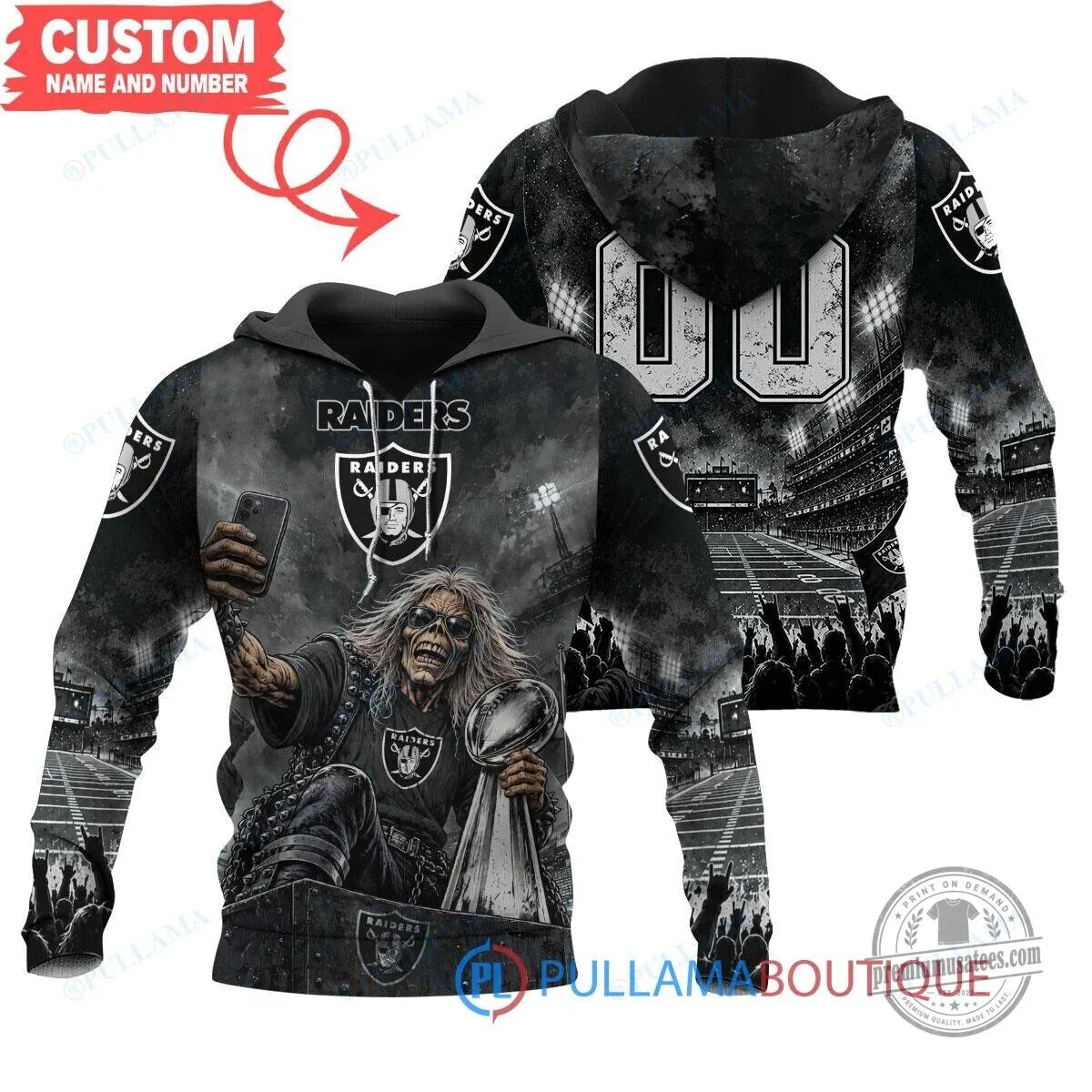 Las Vegas Raiders Iron Maiden Eddie Super Bowl Trophy Black Hoodie