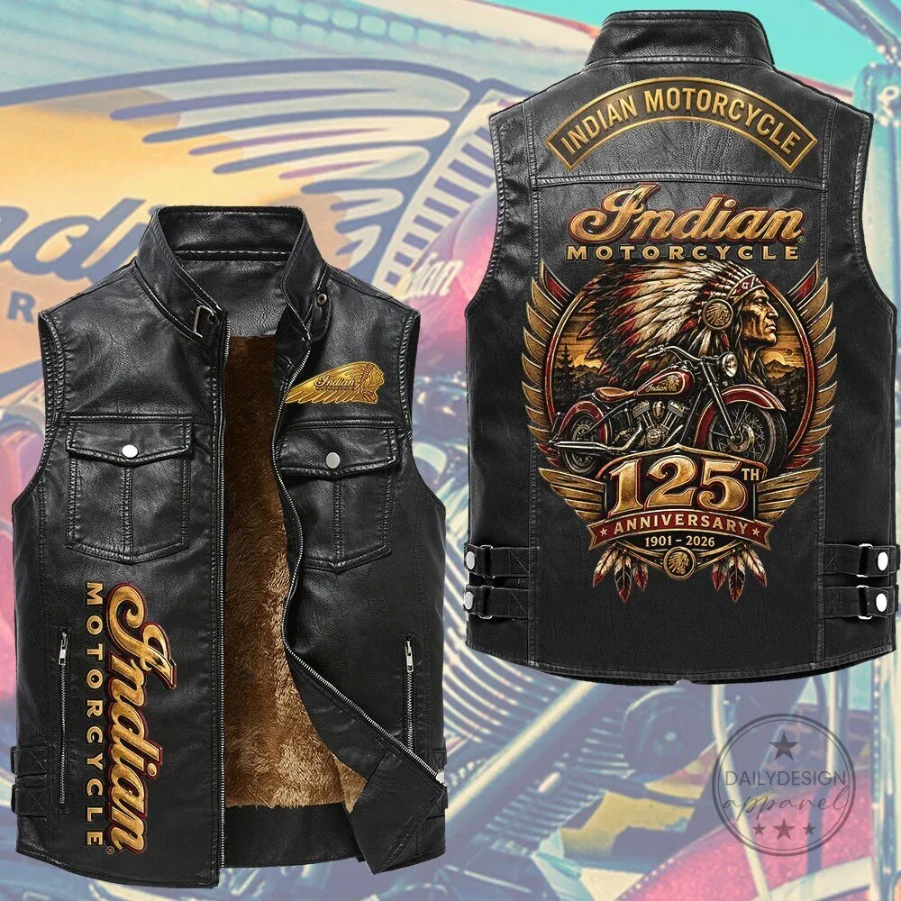 Indian Motorcycle 125th Anniversary Sleeveless Faux Leather Vest Jacket