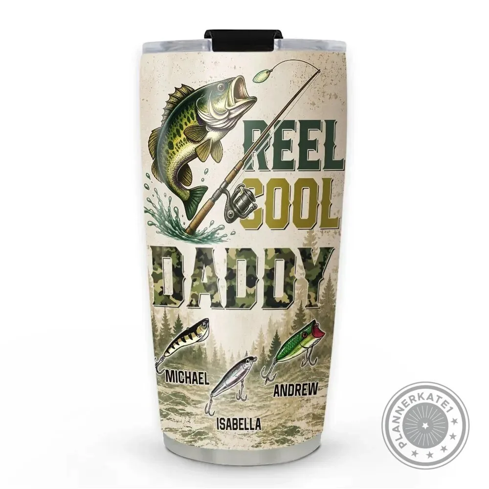Personalized Reel Cool Daddy Fishing Bass Lure Custom Names Tumbler