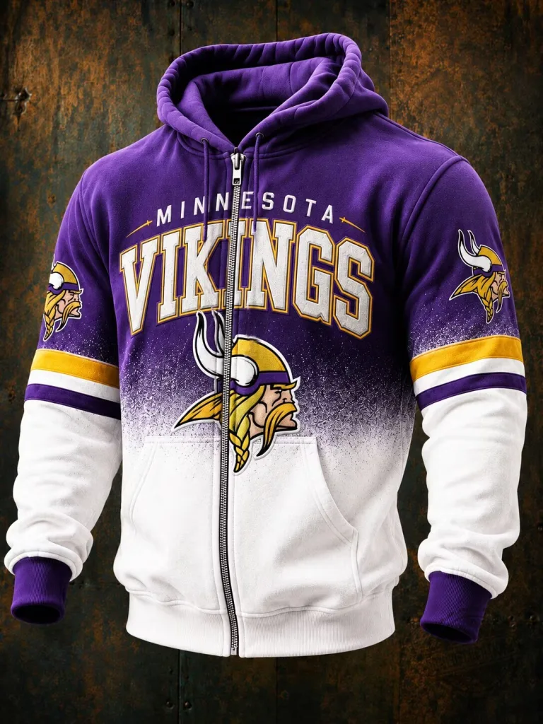 Minnesota Vikings Football Team Purple and White Full-Zip Hoodie