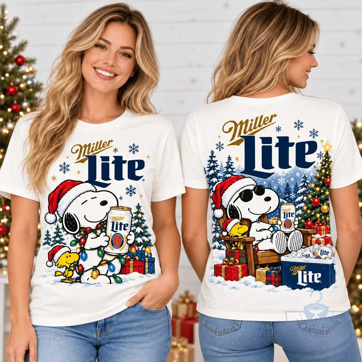 Miller Lite Snoopy Christmas Holiday Beer White T-Shirt