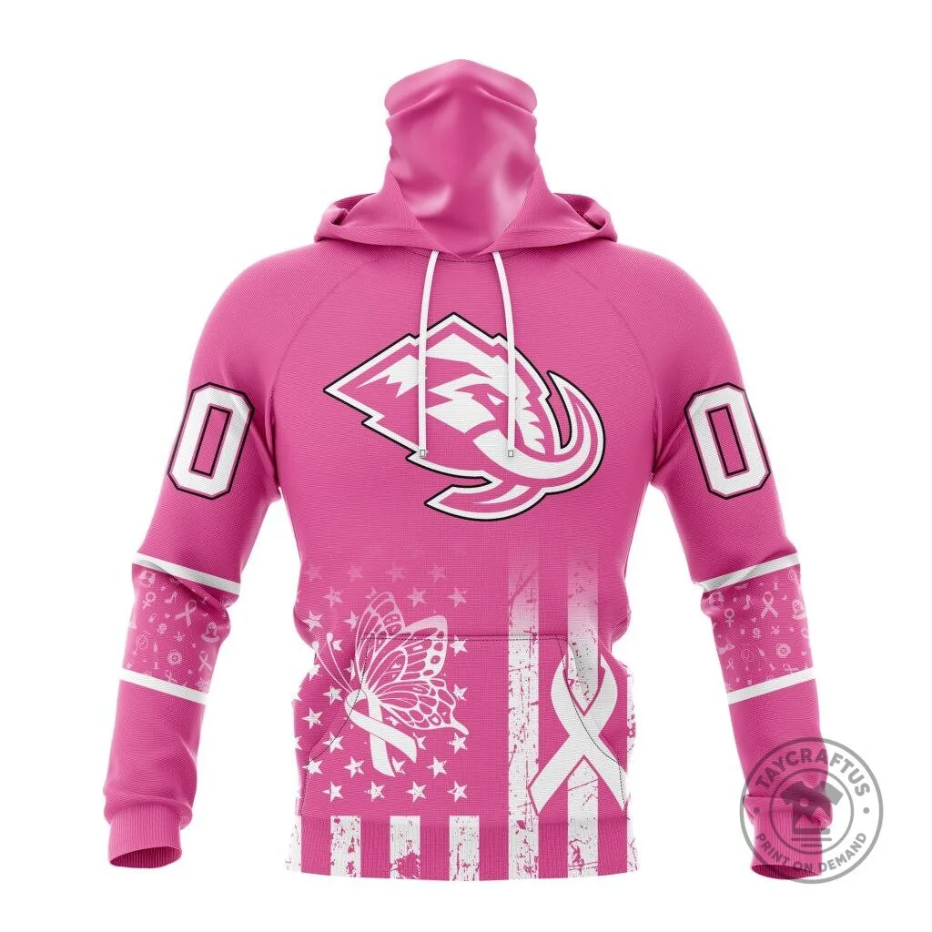 Utah Mammoth Breast Cancer Awareness Pink Custom Name and Number Hoodie 12 Utah Mammoth Breast Cancer Awareness Pink Custom Name and Number Hoodie