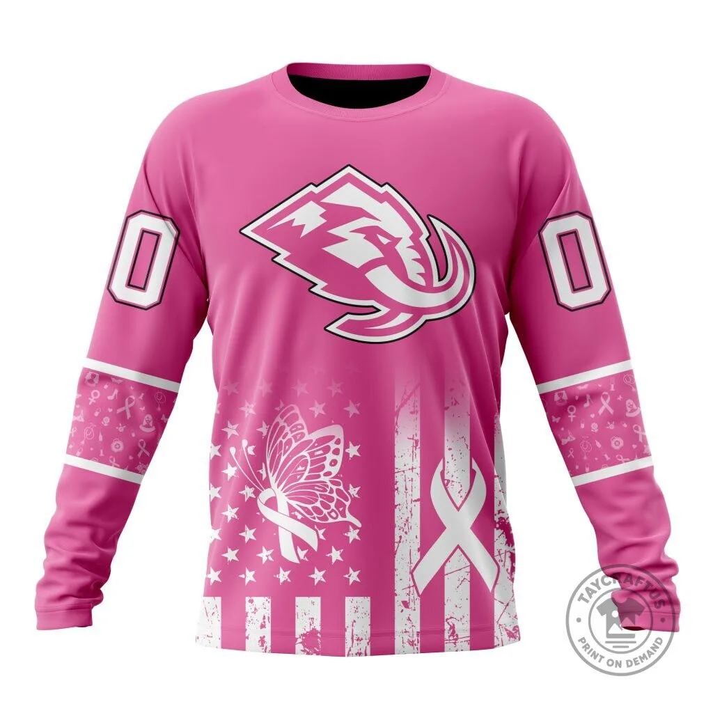 Utah Mammoth Breast Cancer Awareness Pink Custom Name and Number Hoodie 14 Utah Mammoth Breast Cancer Awareness Pink Custom Name and Number Hoodie