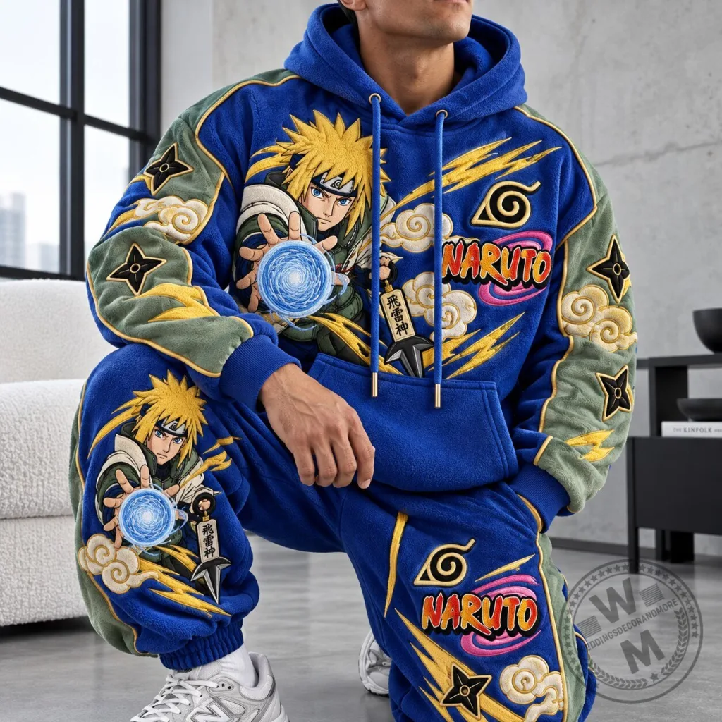 Naruto Uzumaki Minato Namikaze Anime Blue Fleece Hoodie Sweatshirt Naruto Uzumaki Minato Namikaze Anime Blue Fleece Hoodie Sweatshirt