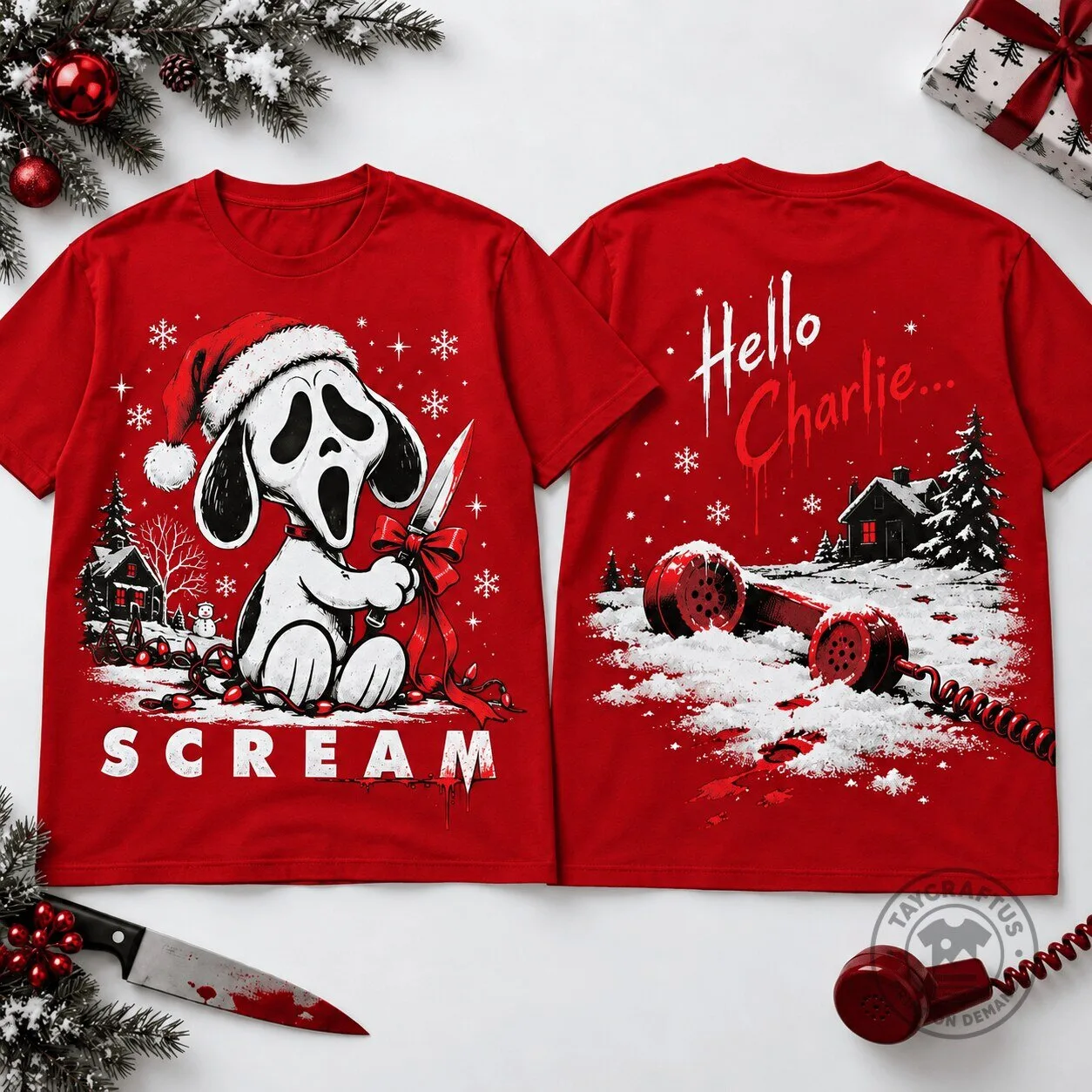 Snoopy Ghostface Scream Scary Christmas Horror Movie Red T-Shirt 1 Snoopy Ghostface Scream Scary Christmas Horror Movie Red T-Shirt
