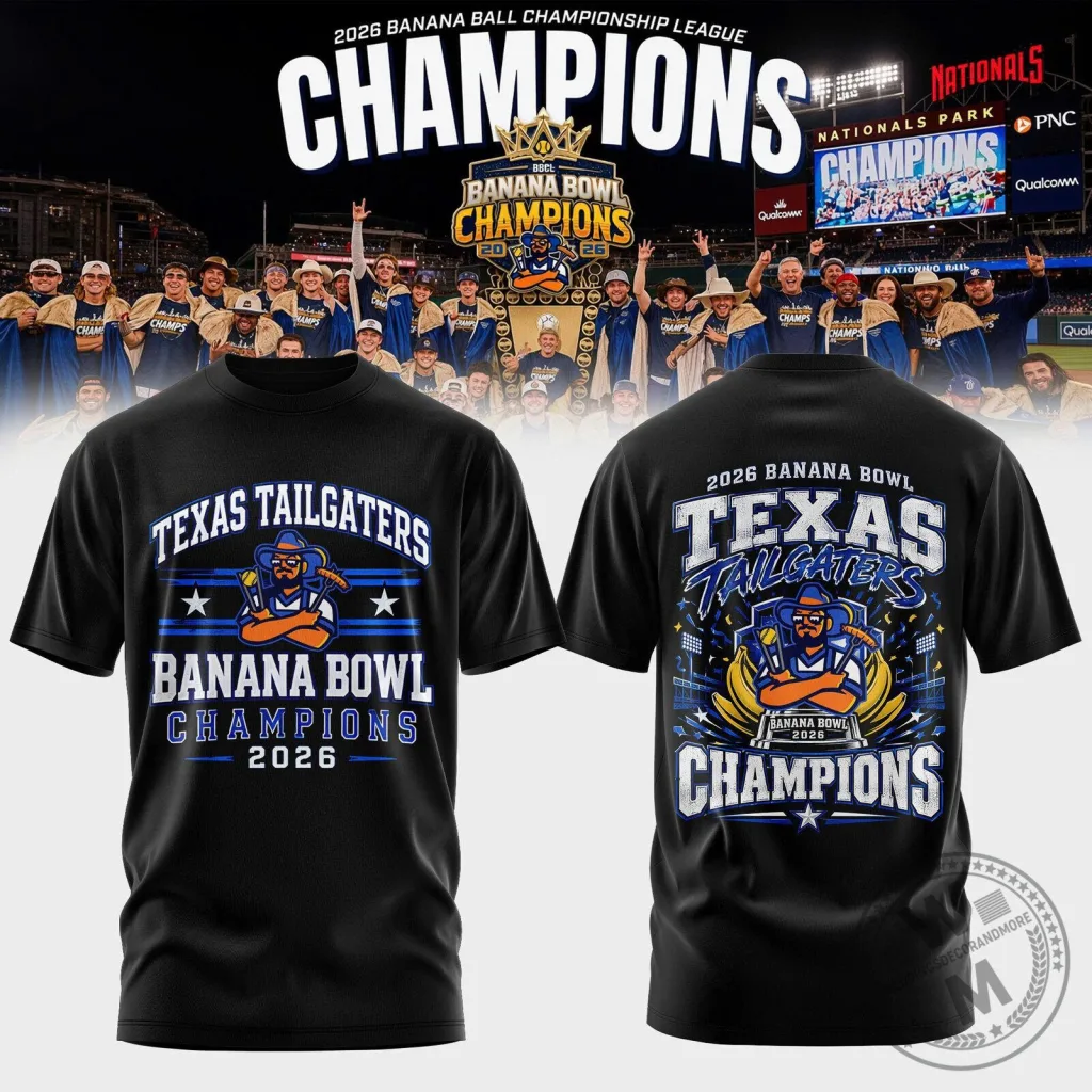 Texas Tailgaters Banana Bowl Champions 2026 Baseball T-Shirt Texas Tailgaters Banana Bowl Champions 2026 Baseball T-Shirt