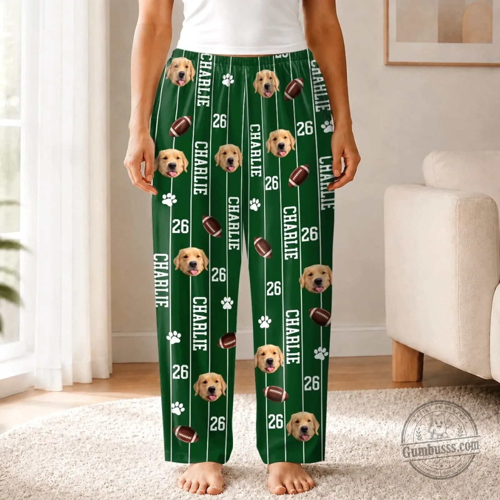 Personalized Pet Photo Football Field Green Custom Pajamas Pants 9 Personalized Pet Photo Football Field Green Custom Pajamas Pants
