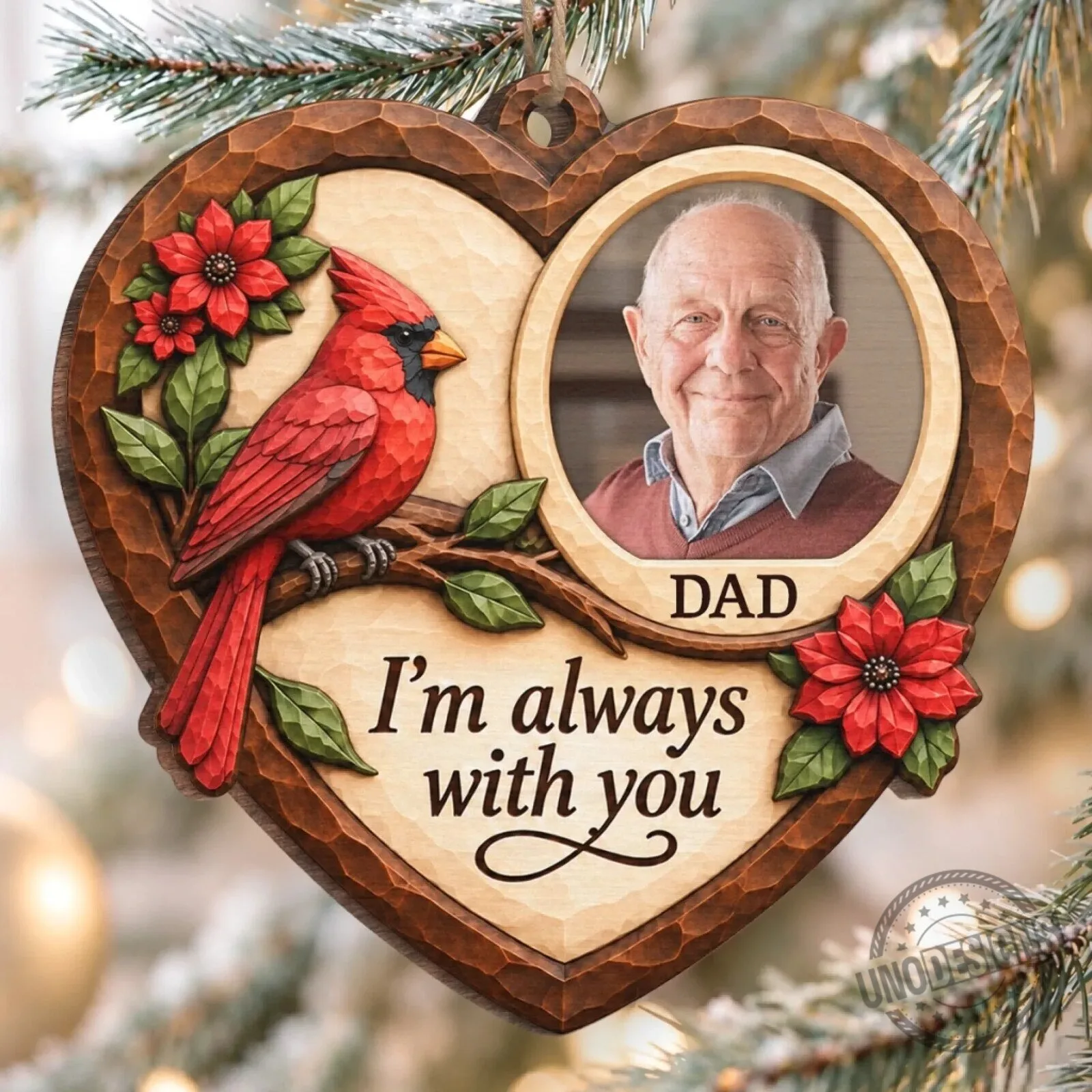 Personalized Cardinal Memorial Photo Christmas Ornament - Always With You Dad Gift