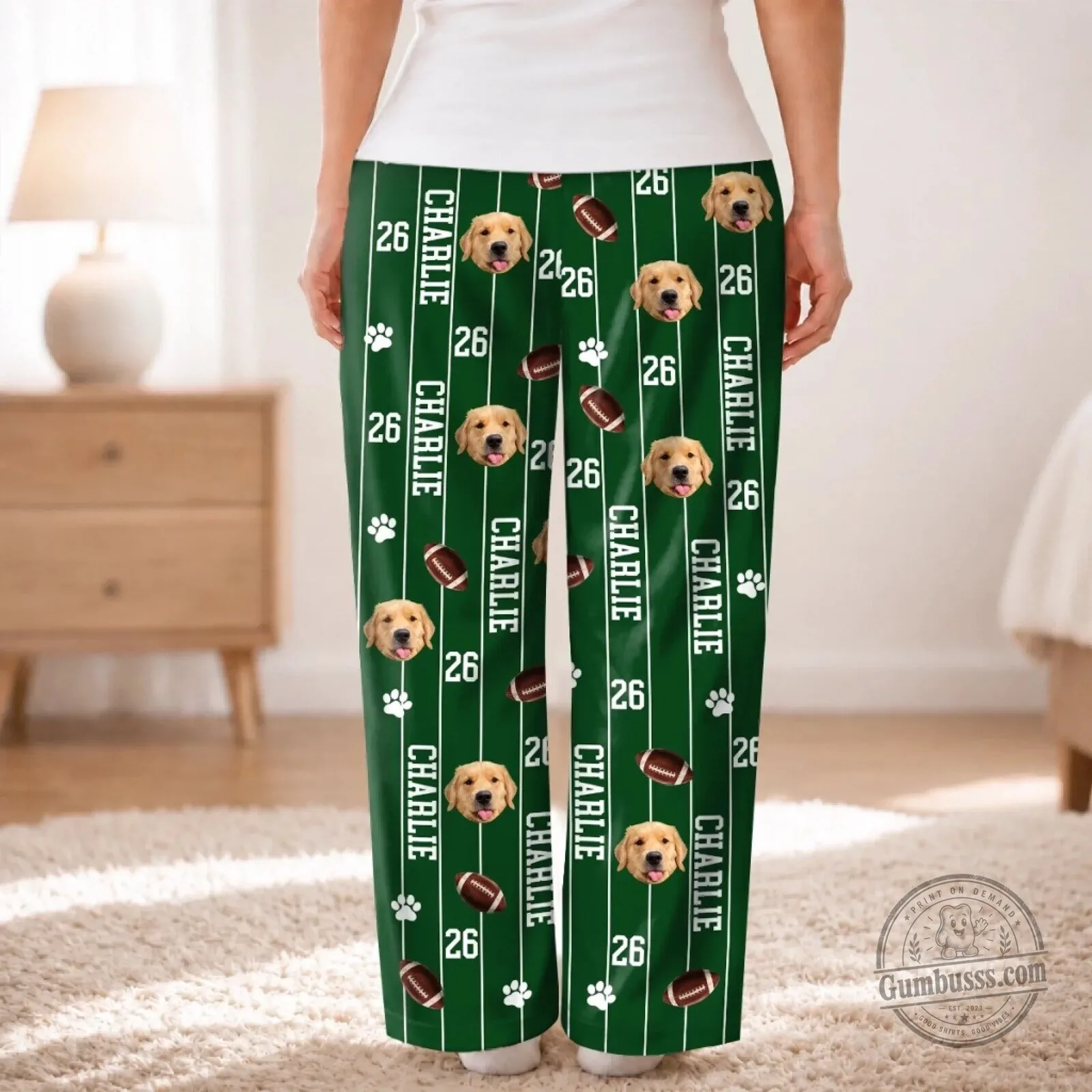 Personalized Pet Photo Football Field Green Custom Pajamas Pants 10 Personalized Pet Photo Football Field Green Custom Pajamas Pants