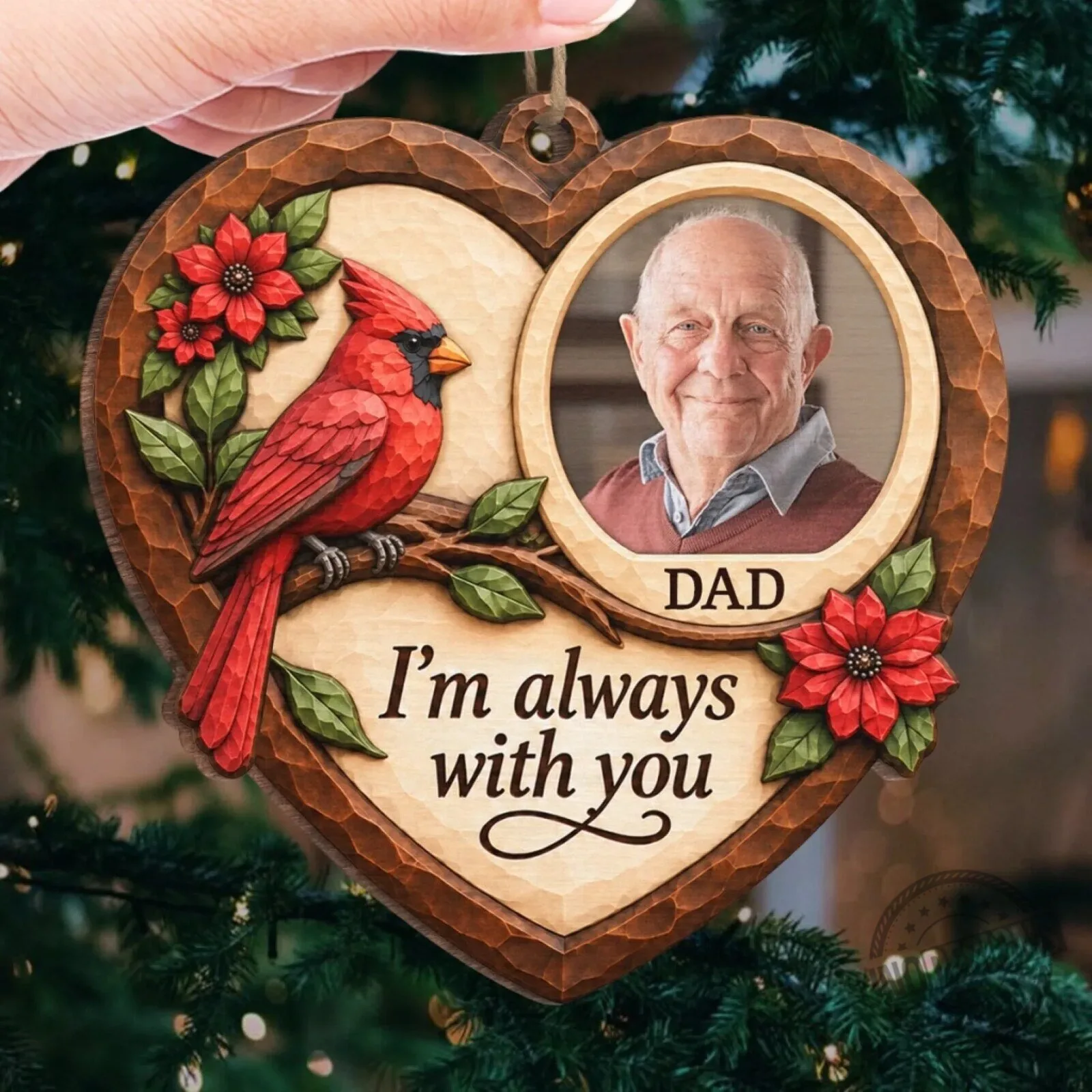 Personalized Cardinal Memorial Photo Christmas Ornament - Always With You Dad Gift 6 Personalized Cardinal Memorial Photo Christmas Ornament - Always With You Dad Gift
