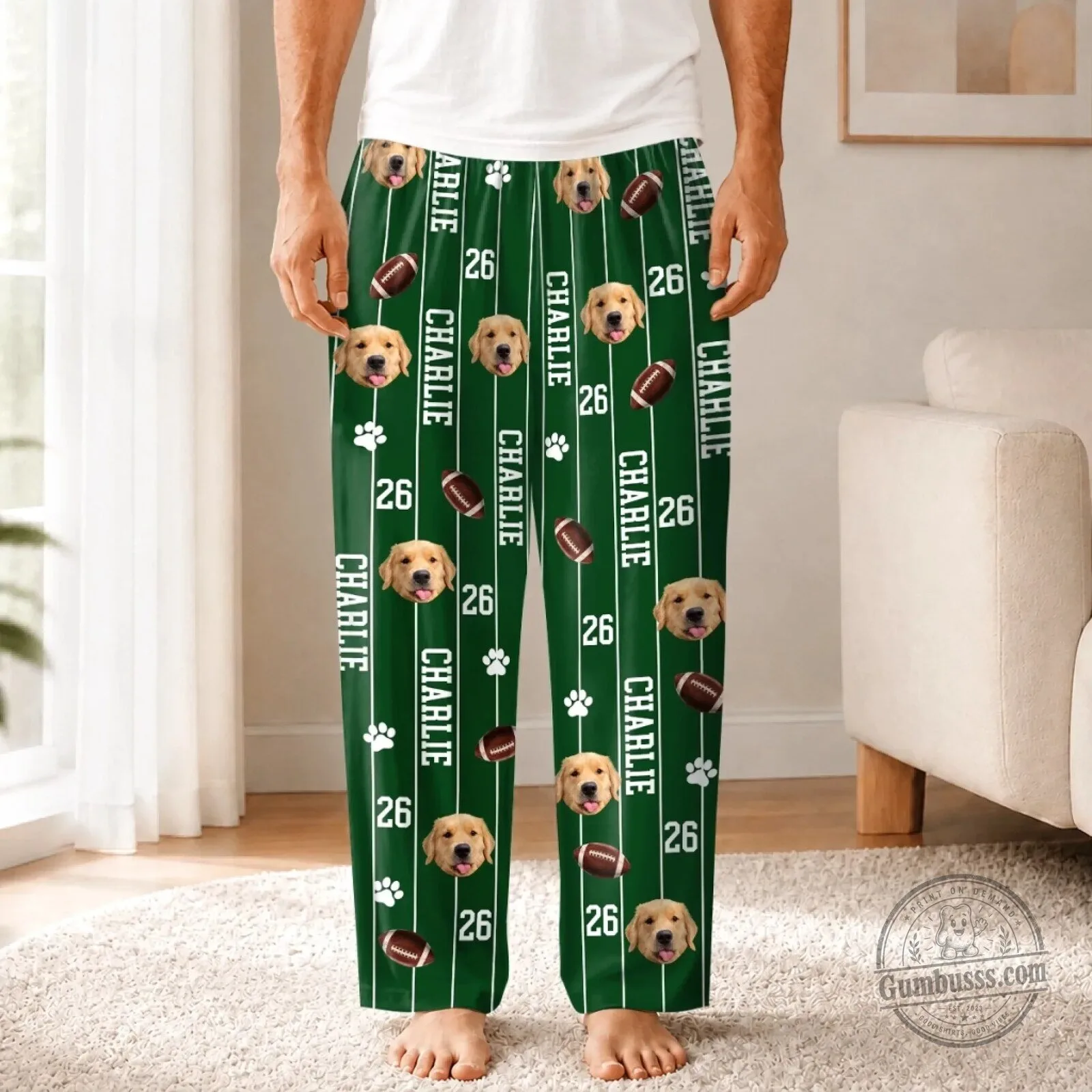 Personalized Pet Photo Football Field Green Custom Pajamas Pants 11 Personalized Pet Photo Football Field Green Custom Pajamas Pants