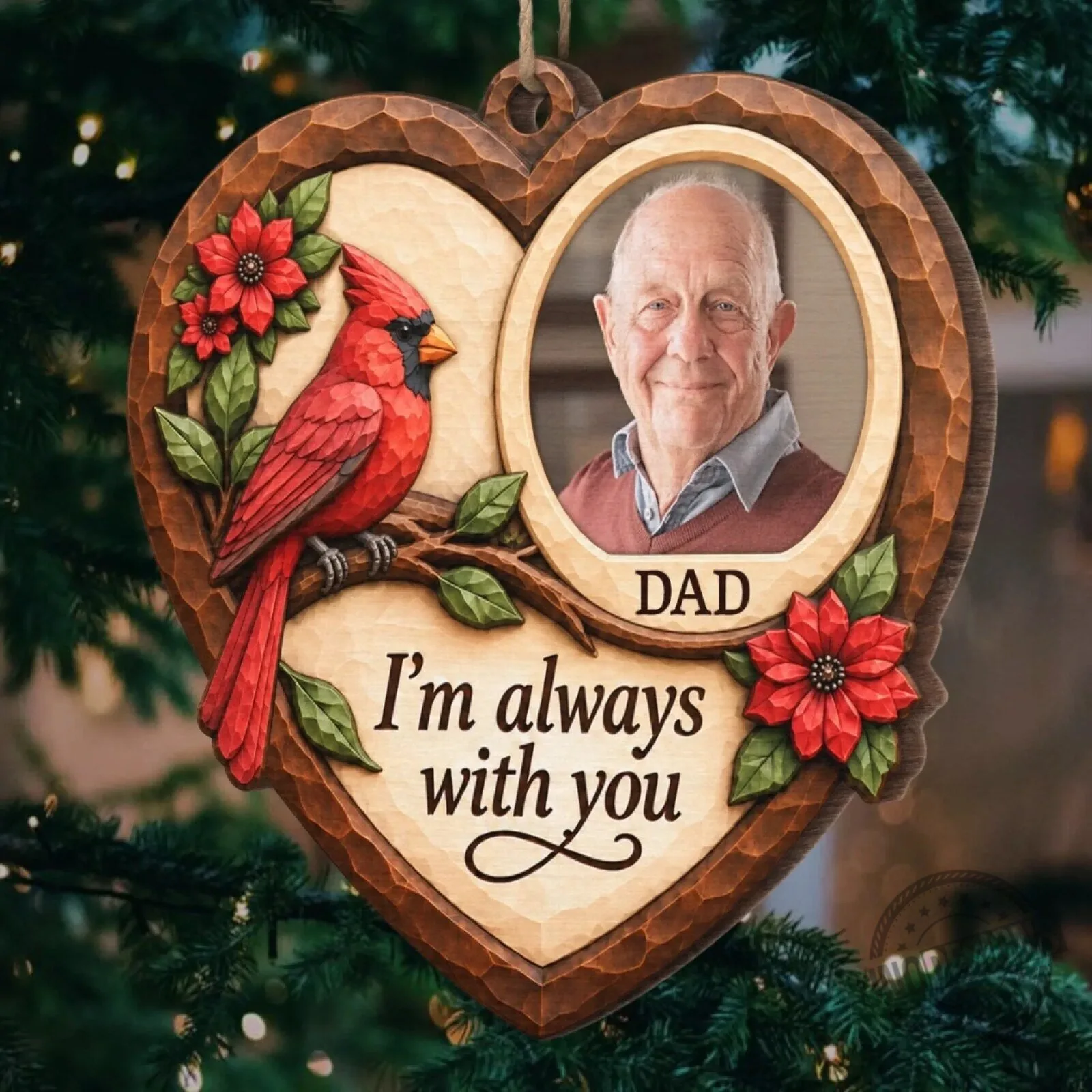 Personalized Cardinal Memorial Photo Christmas Ornament - Always With You Dad Gift 7 Personalized Cardinal Memorial Photo Christmas Ornament - Always With You Dad Gift