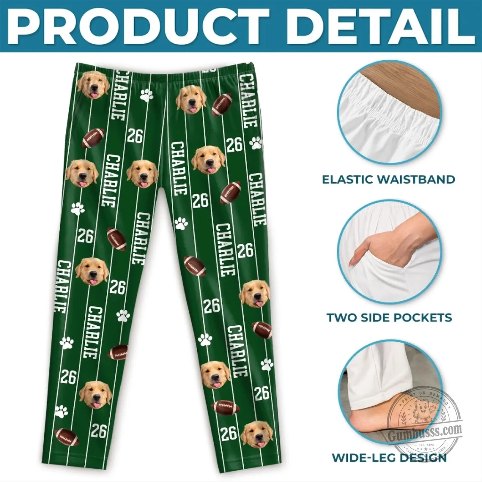 Personalized Pet Photo Football Field Green Custom Pajamas Pants 14 Personalized Pet Photo Football Field Green Custom Pajamas Pants
