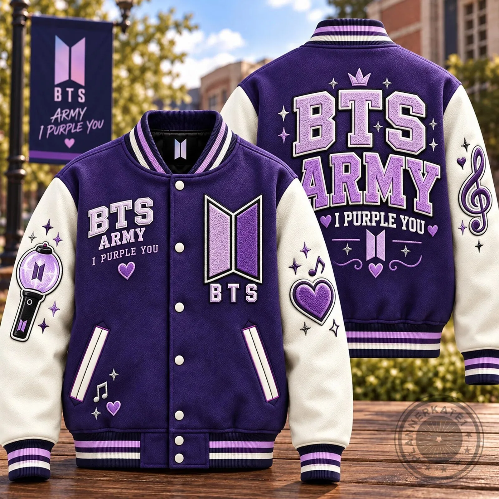 BTS Army I Purple You K-Pop Music Band Fan Purple and White Varsity Jacket
