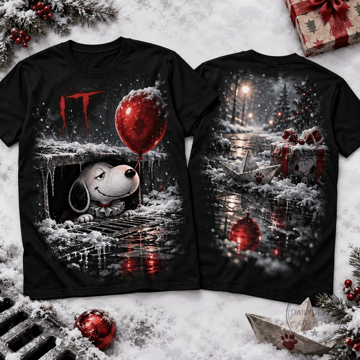 Pennywise Snoopy Red Balloon Christmas Horror T-Shirt