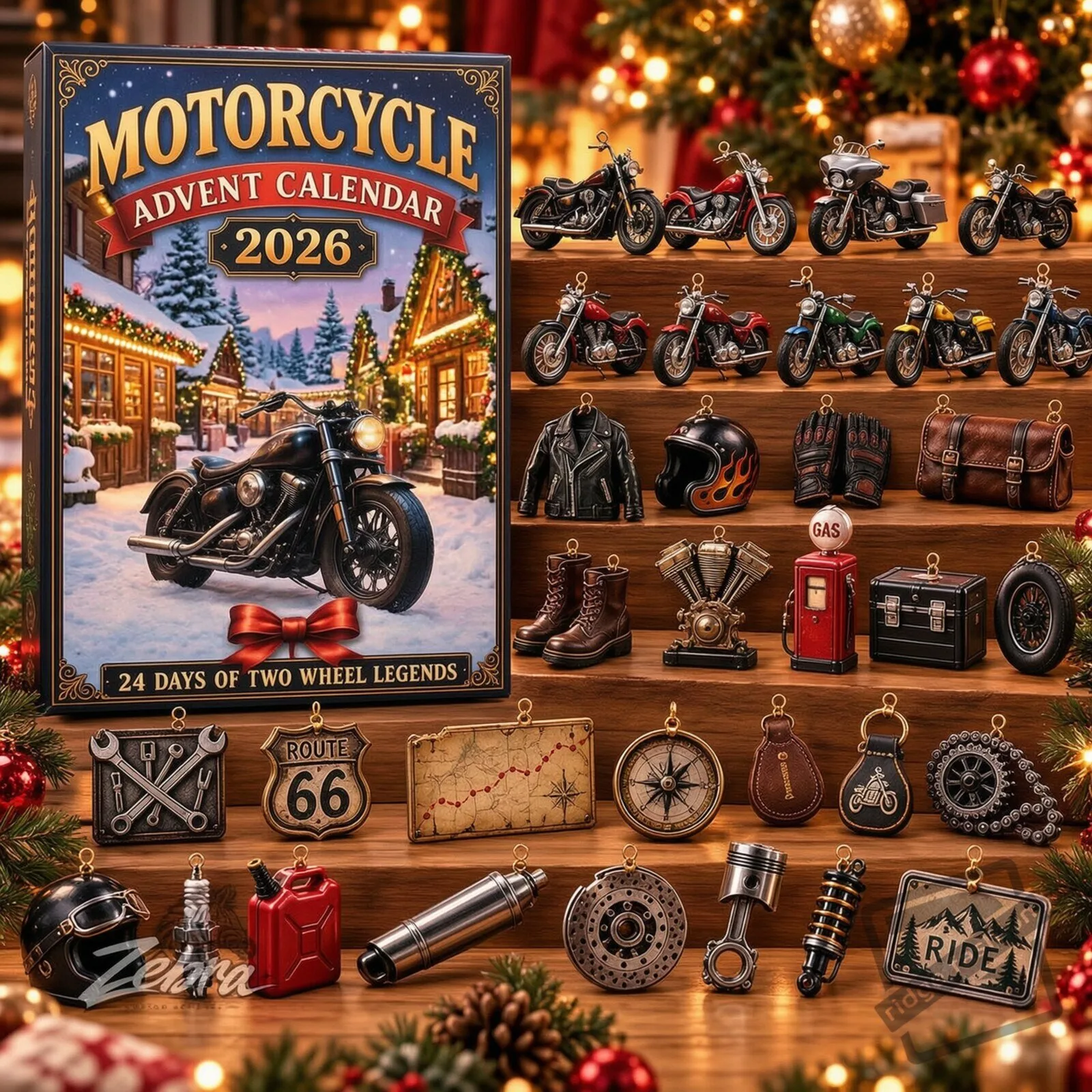 Motorcycle Advent Calendar 2026 – Biker Christmas Ornaments Gift Set