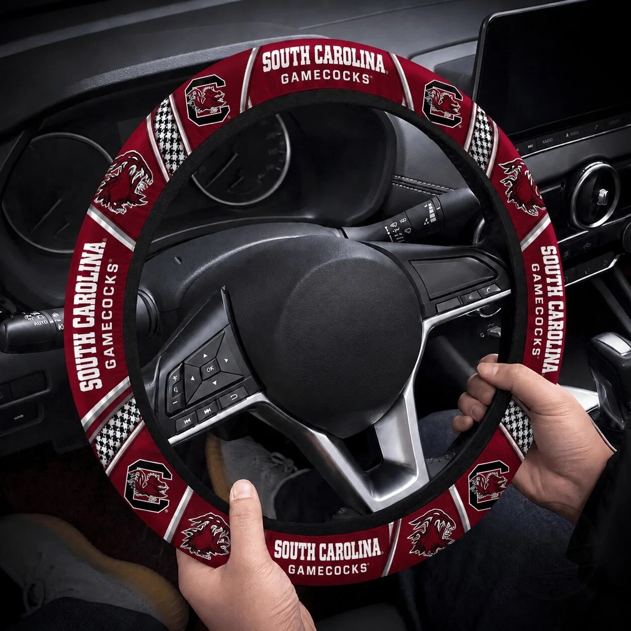 South Carolina Gamecocks Checkerboard Pattern Car Steering Wheel Cover