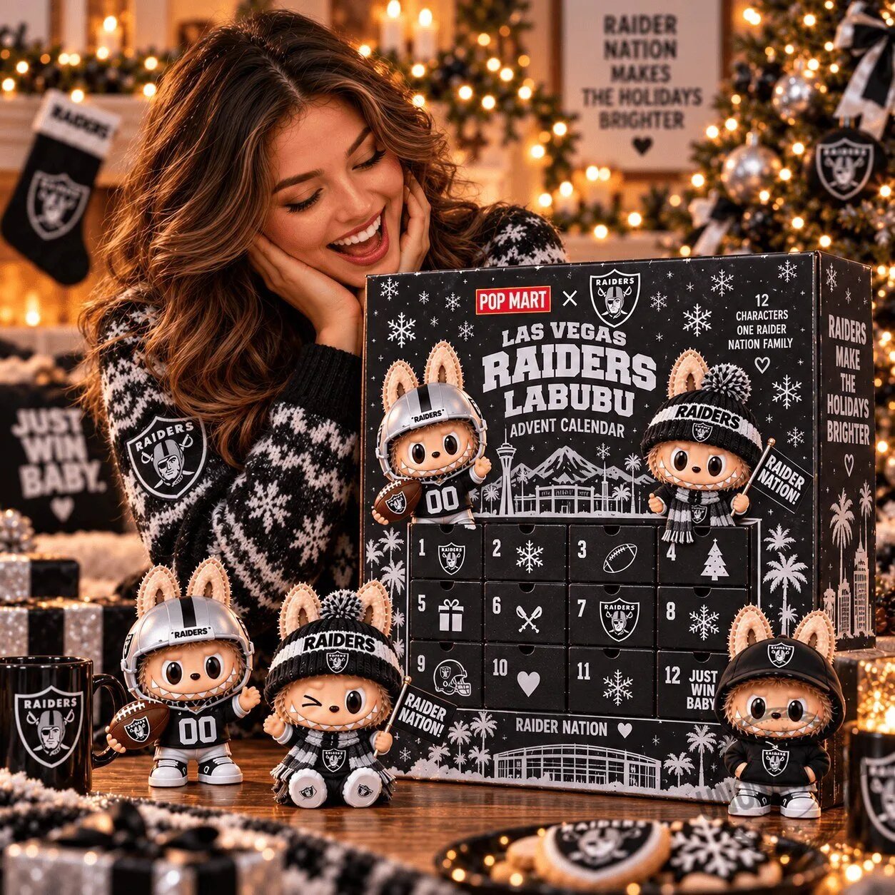 Las Vegas Raiders Labubu Advent Calendar 12 Character Collectible Figurine Set
