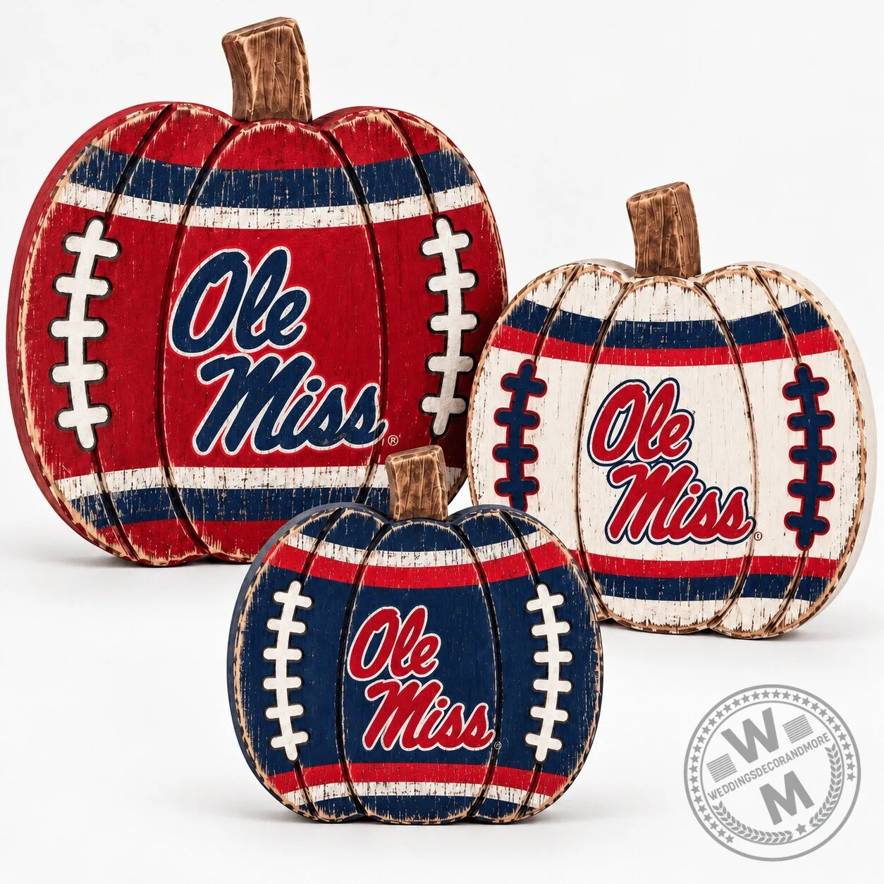 Ole Miss Rebels Football Pumpkin Autumn Fall Rustic Wooden Decor Set 1 Ole Miss Rebels Football Pumpkin Autumn Fall Rustic Wooden Decor Set