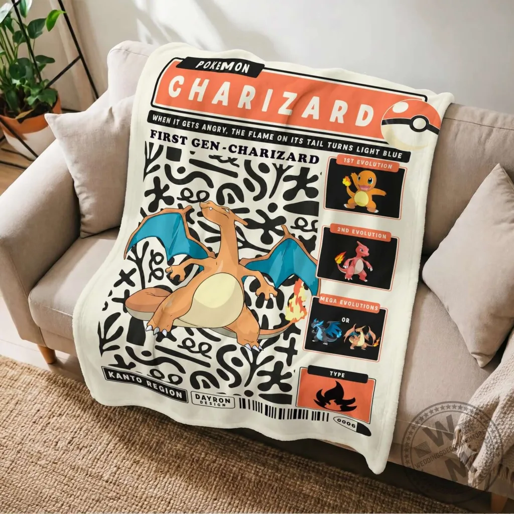 Pokemon Charizard Evolution First Generation Kanto Region Fleece Blanket Pokemon Charizard Evolution First Generation Kanto Region Fleece Blanket