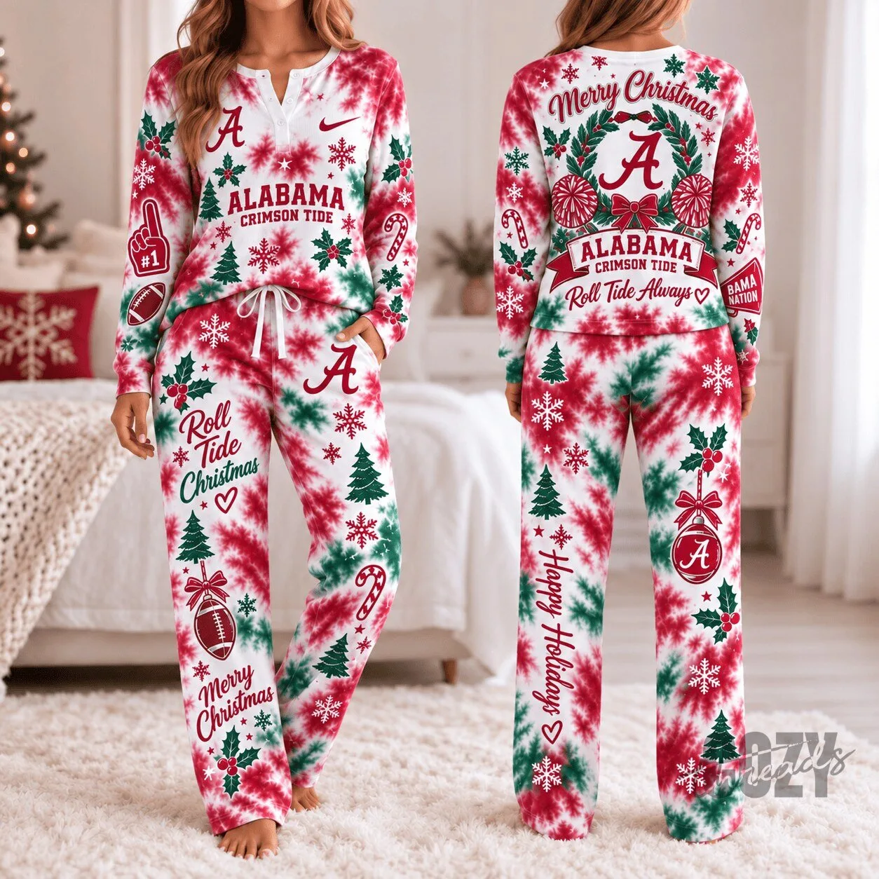 Alabama Crimson Tide Christmas Tie-Dye Pajamas Set